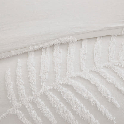 3 Piece Tufted Cotton Chenille Palm Comforter Set Off-White King/Cal King