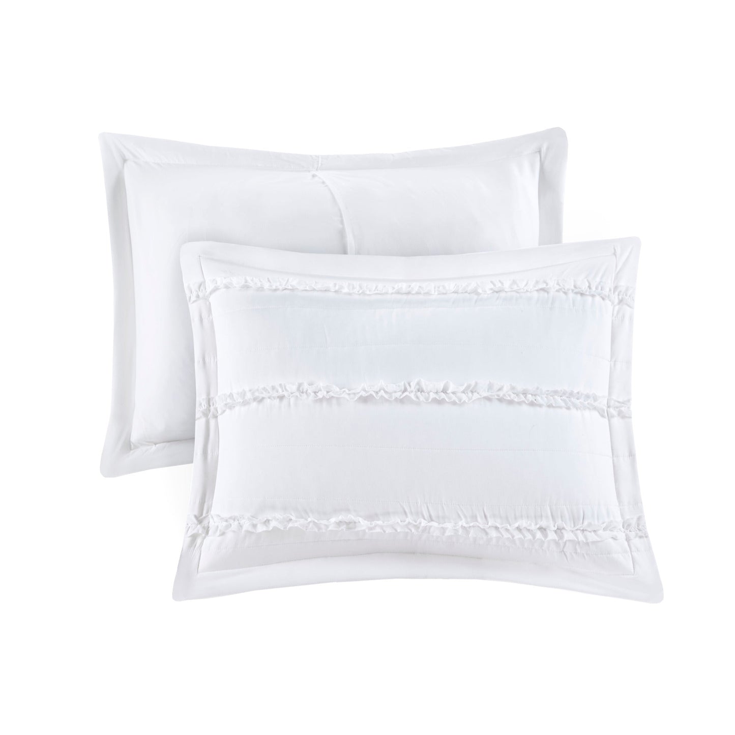 4 Piece Reversible Ruffle Quilt Set with Throw Pillow White King/Cal King